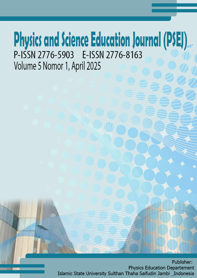 					View Physics and Science Education Journal (PSEJ), Volume 5 Nomor 1, April 2025
				